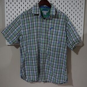 Ecko Unltd. Classic Material Mens Plaid Button Down Short Sleeve Shirt,‎ Large